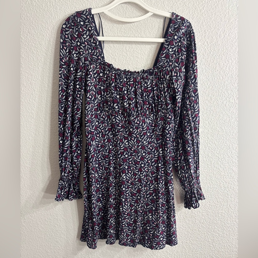 Blue Rain Navy and Pink Smocked Floral Mini Dress Woman Small